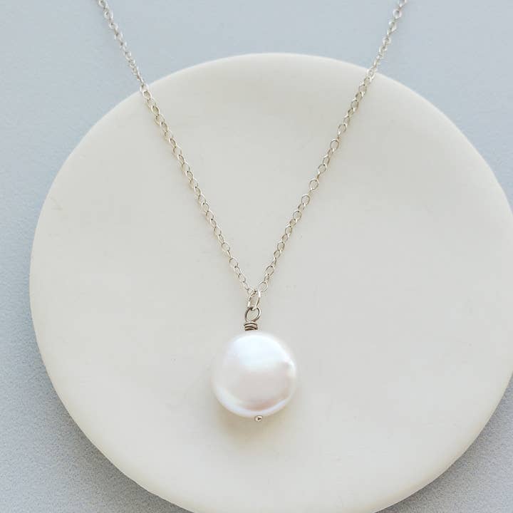 Carrie Whelan Designs - Wholesale Pendant/Charm Necklace - Coin Pearl Pendant, Sterling Silver or Gold Fill