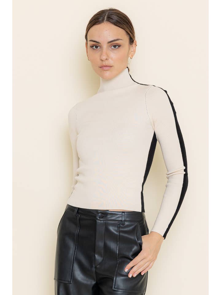 Fore Collection - Vendita all'ingrosso Maglione tricot - Donna - maglione a maniche lunghe a blocchi di colore con collo a lupetto TOP-TI5519FO3