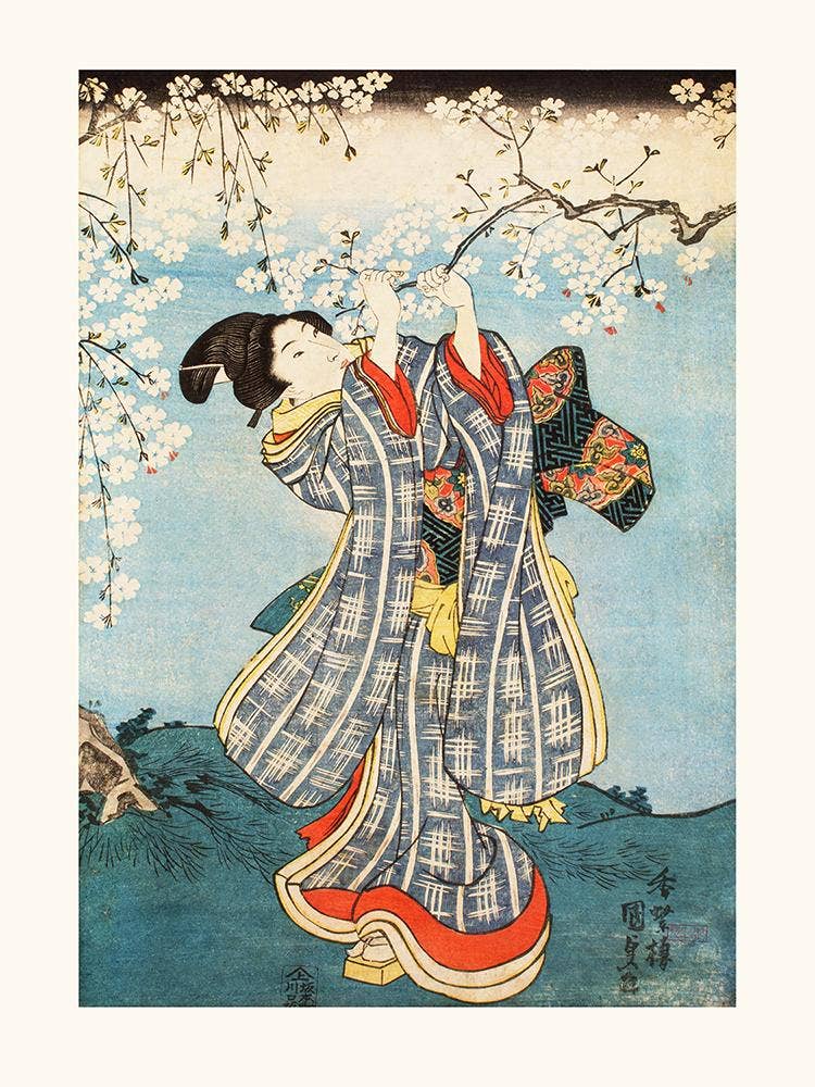 Salam Editions - Vente Affiche d'art - KUNISADA Beauté cueillant une branche de cerisier0