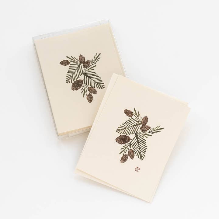 Note Cards | Pack of 6 - Pine & Cone for wholesale by PRETTY FLOURS