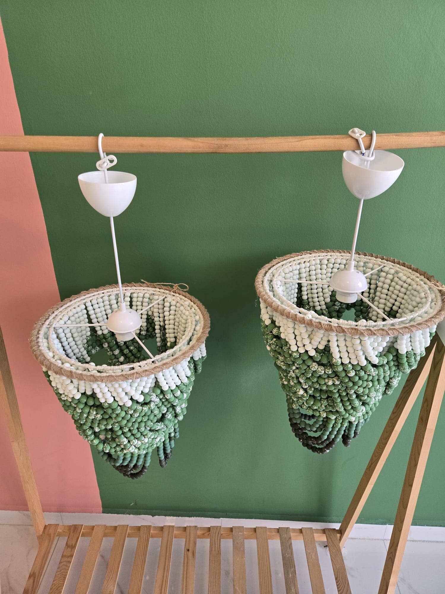 Joy's Arts - Wholesale Chandelier/Hanging Light - Green Ombre Beaded Chandelier: Handmade Boho Pendant Light9