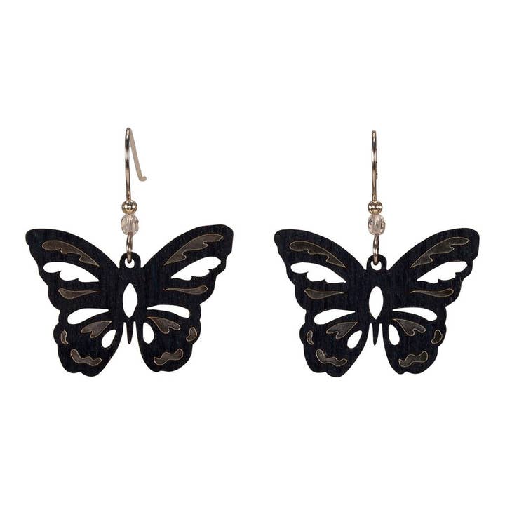 Woodcutts Inc. - Wholesale Dangle Earrings - Butterfly Blooms Earring with Silver Foil on Surgical Steel6