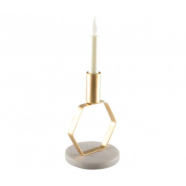 Matte gold candlestick octo marble base h.17 cm for wholesale by AULICA