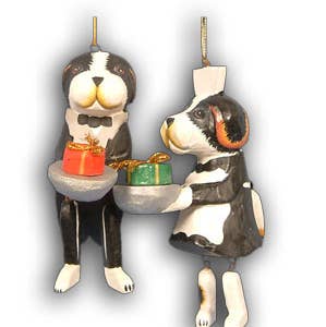 Dog Christmas Ornaments Maid Butler carved hand painted for wholesale by Erik & Mike