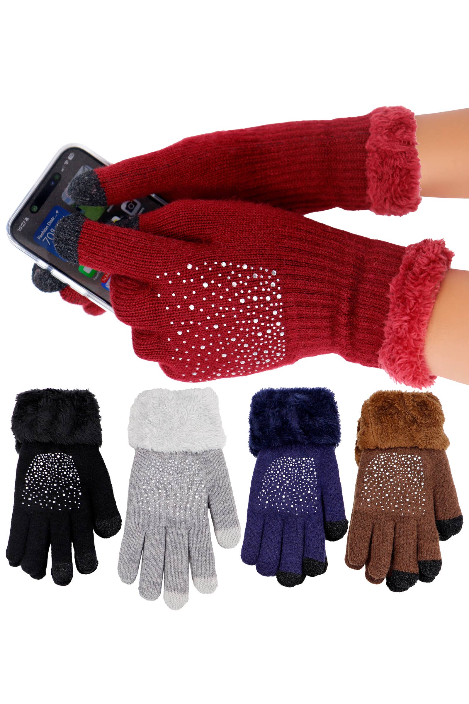 Cap Zone - Wholesale Gloves - Women's - Drizzle Bling Fleece Lined Long Wrist Touchscreen Gloves