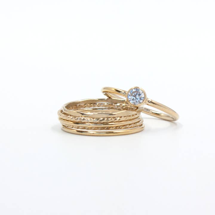 Pure Indigo Design - Wholesale Band/Stacked Ring - Thin Gold Sparkle Stack Ring, 14k Gold Filled