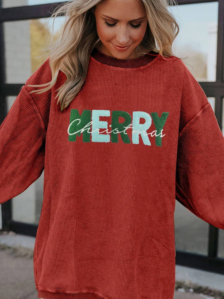 Suhkasana – wholesale Sweatshirt - Dam – Chenillebokstav MERRY Christmas Sweatshirt6