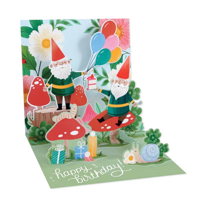 Gnomes Treasures Pop-Up Birthday Card for wholesale by Up With Paper