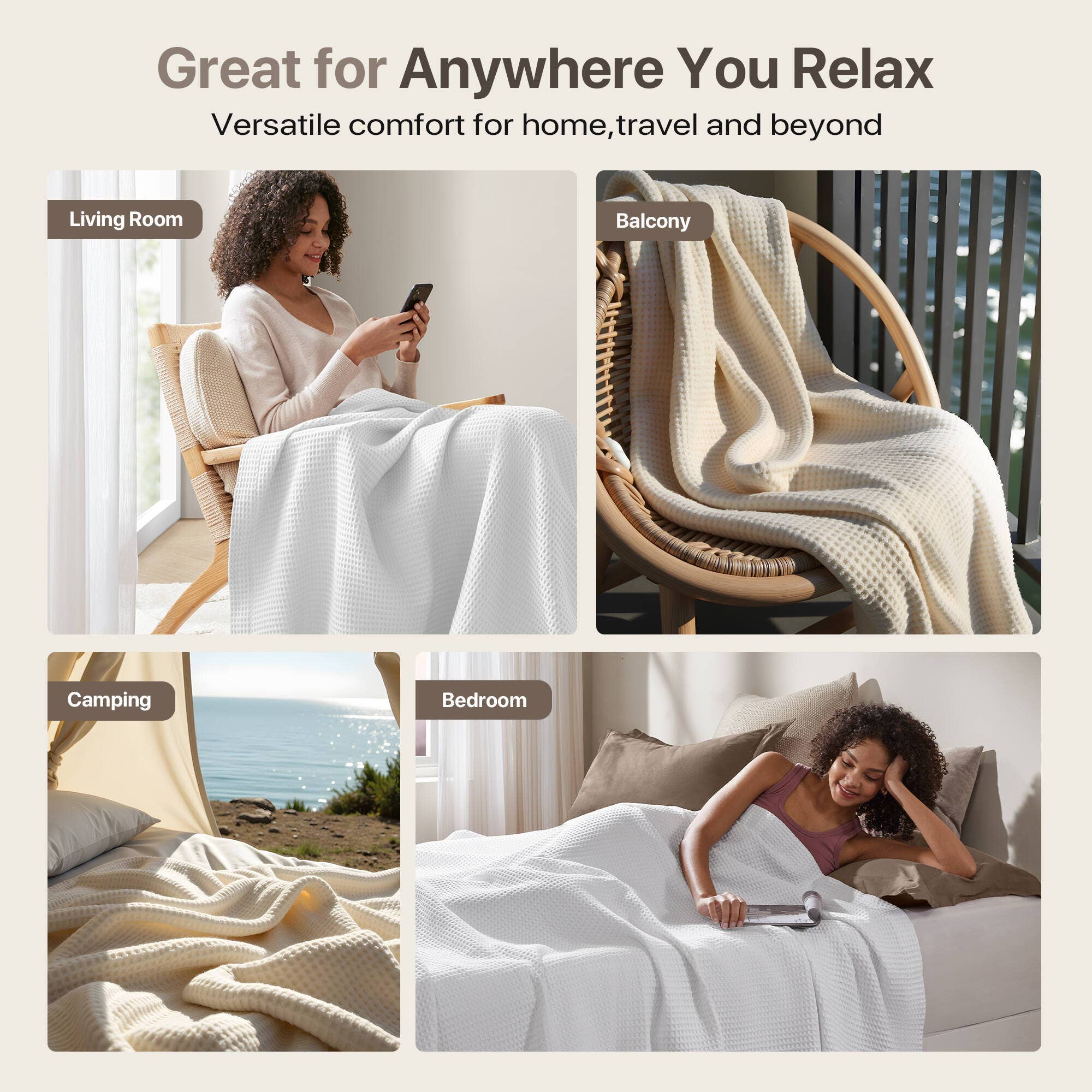 Olliix - Wholesale Bedding Blanket - 100% Cotton Waffle Weave Cozy Bedding Blanket, White10