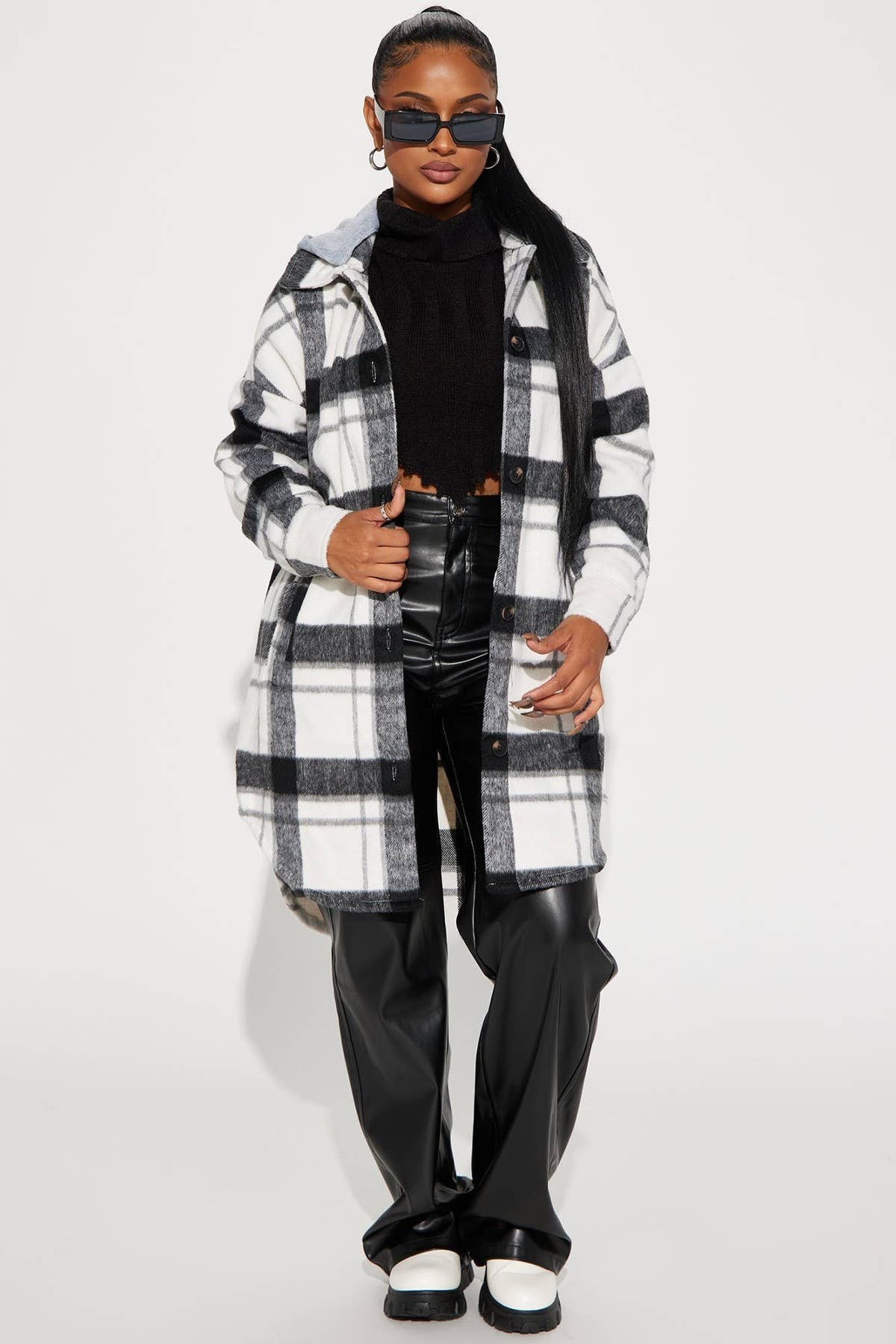 BJ's Closets - Wholesale Shirt Jacket/Shacket - Women's - PLAID SHACKET WITH HOOD