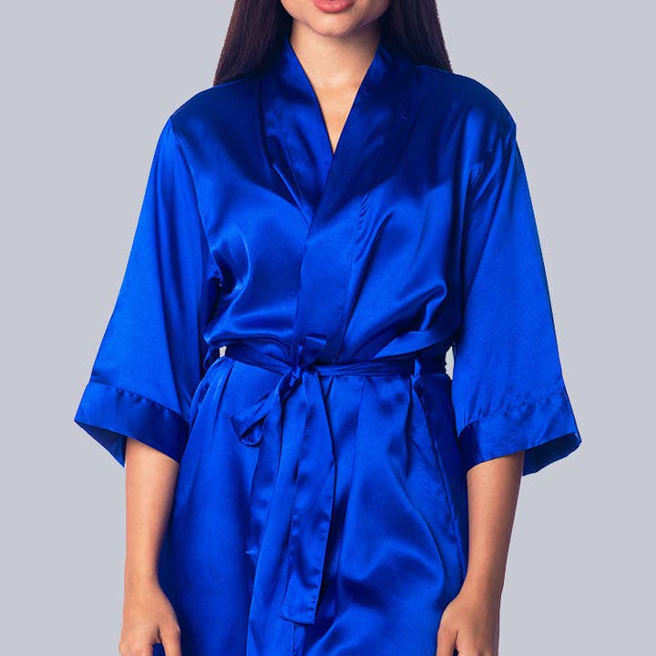 Royal Blue Silk Satin Robe, Customized Bridesmaid Satin Robe for wholesale by GiftsbyPR