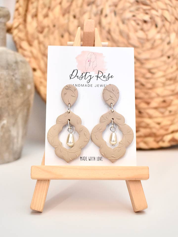 Pearl & Tan Dangles for wholesale by Dusty Rose Creations