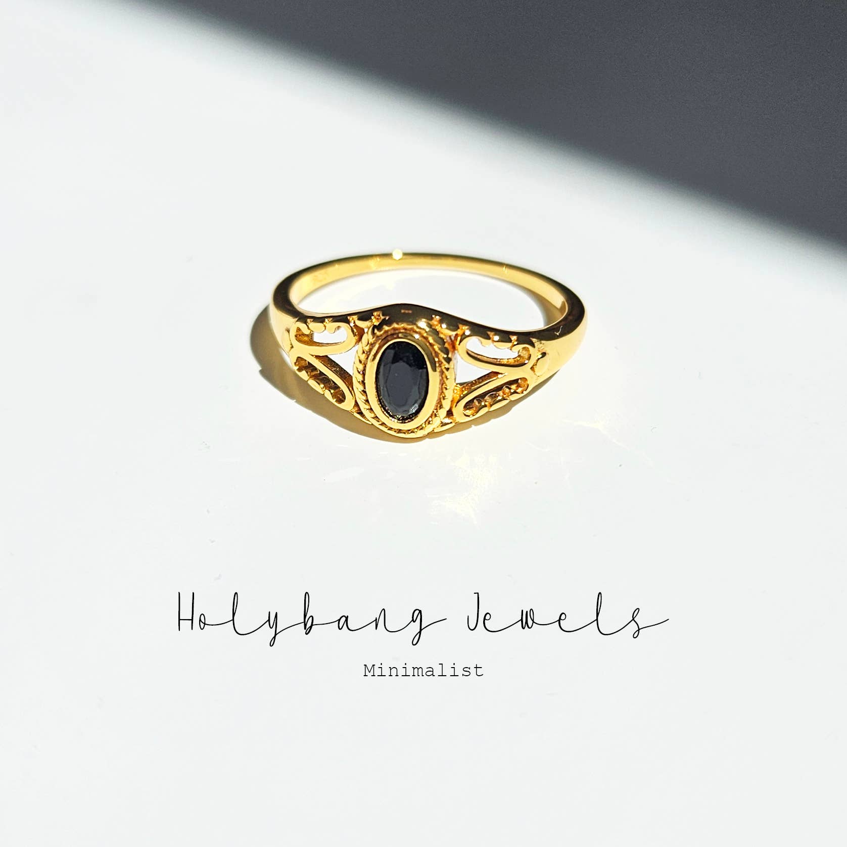 HolyBang Jewels - Wholesale Ring met een steen/solitaire ring - VINTAGE ONYX KANTEN RING - R-F2623