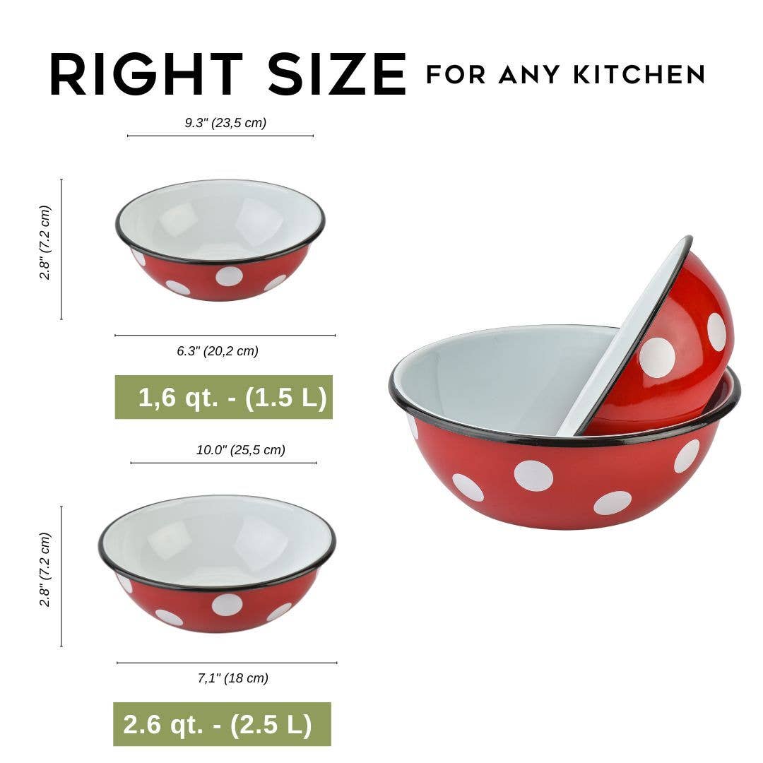 STP - Wholesale Bowl - Red White Polka-Dot Enamel Steel Bowl Set of 2 (1.6+2.7-qt)1