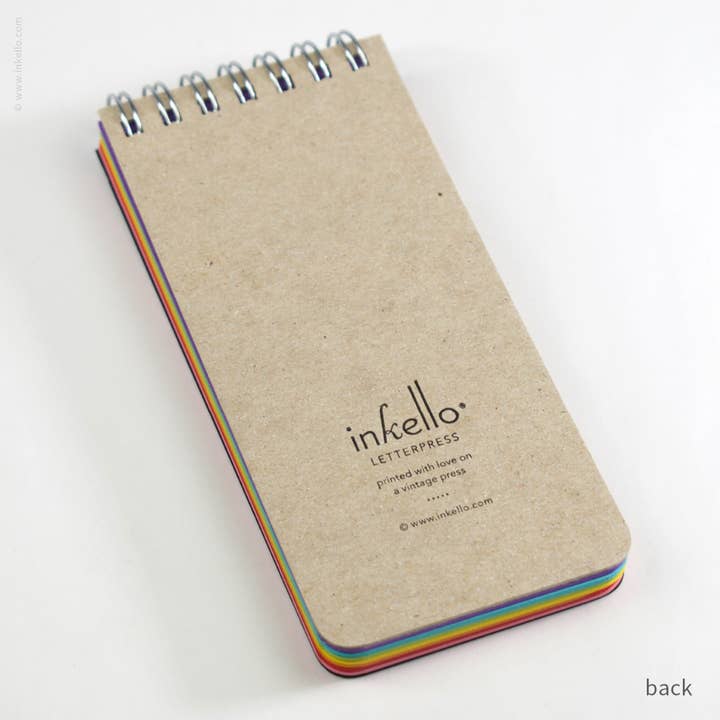 Inkello Letterpress - Wholesale Notepad - Small Black Spiral Notepad With Bursts + Rainbow Pages (#508)4