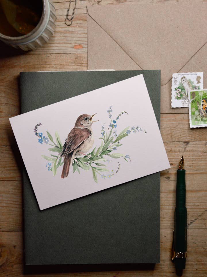 NEW 100% RECYCLED - Nightingale and the Forget-Me-Nots Card for wholesale by Brooke Marie