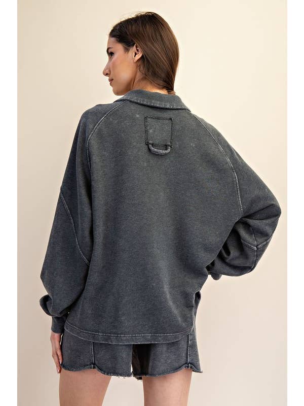 Sunday Morning - Wholesale Sweatshirt - Women's - T170037 LONG SLEEVE MINERAL WASHED POLO SWEATSHIRT6