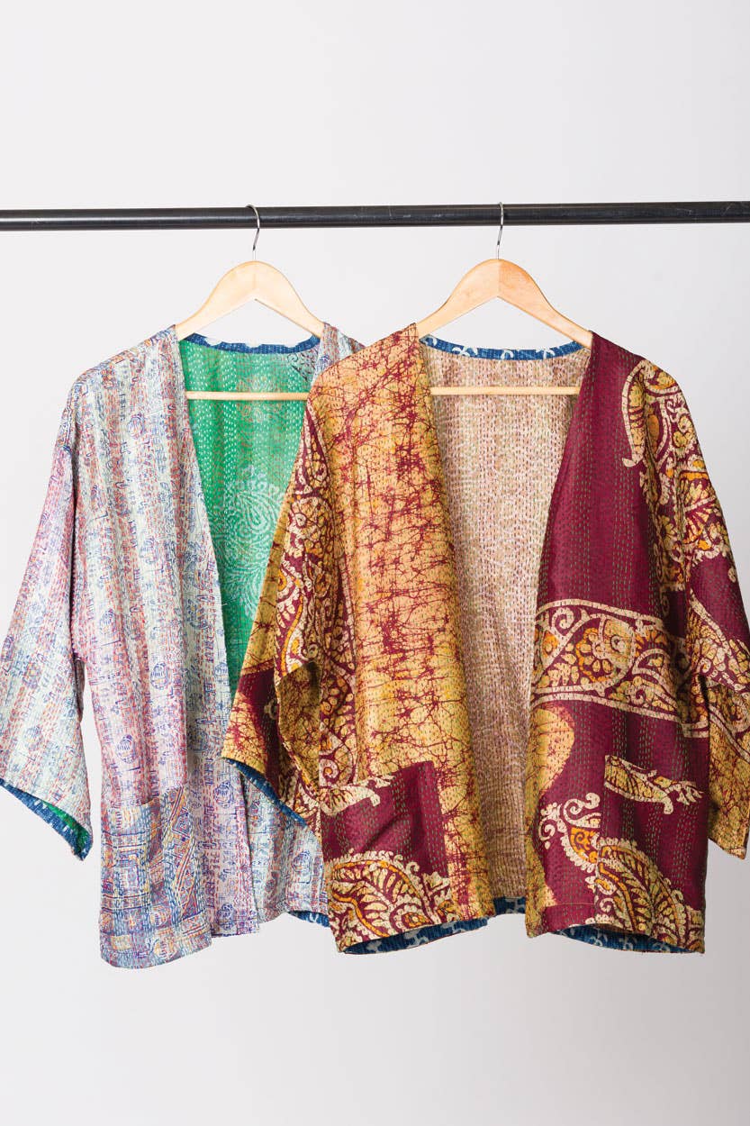 Sevya Handmade - Wholesale Kimono - Women's - Reversible Silk Kantha Kimono Jacket5