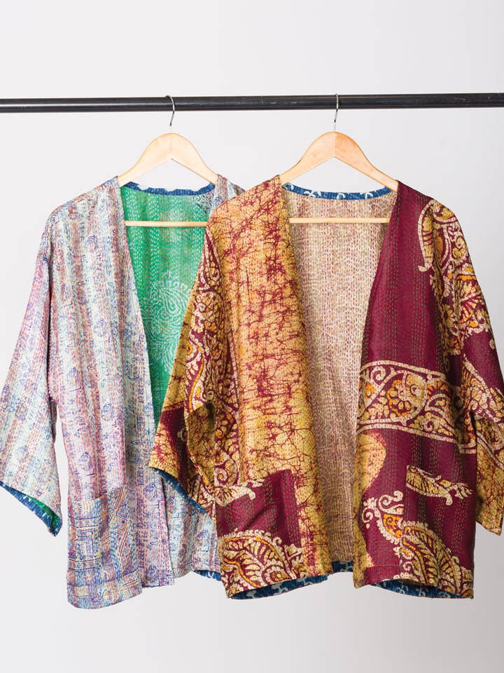 Sevya Handmade - Wholesale Kimono - Women's - Reversible Silk Kantha Kimono Jacket5
