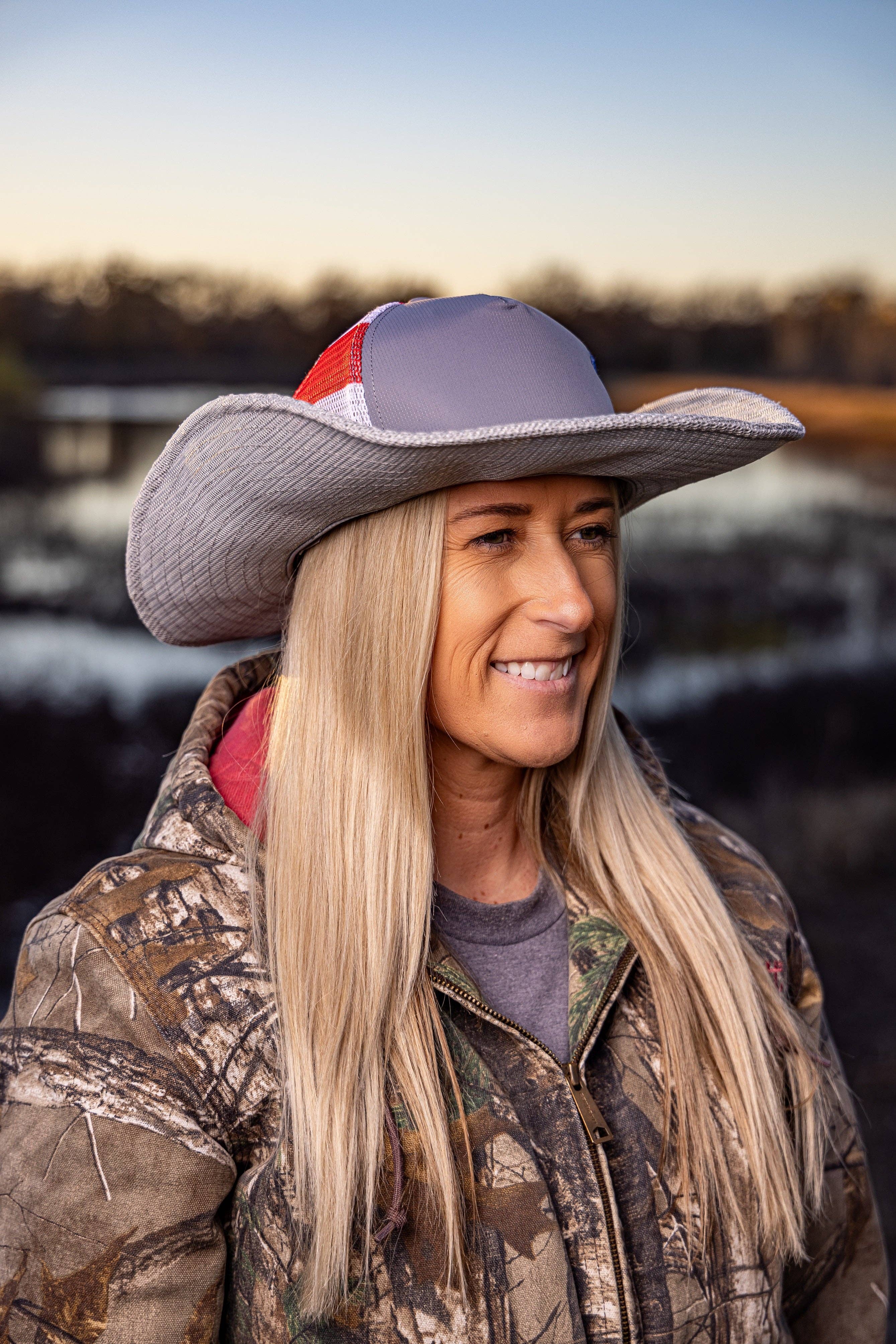 Cowboy Snapback - Wholesale Cowboy Hat - Unisex - GRAY USA MESH COWBOY SNAPBACK: 5 PANEL - BLANK3