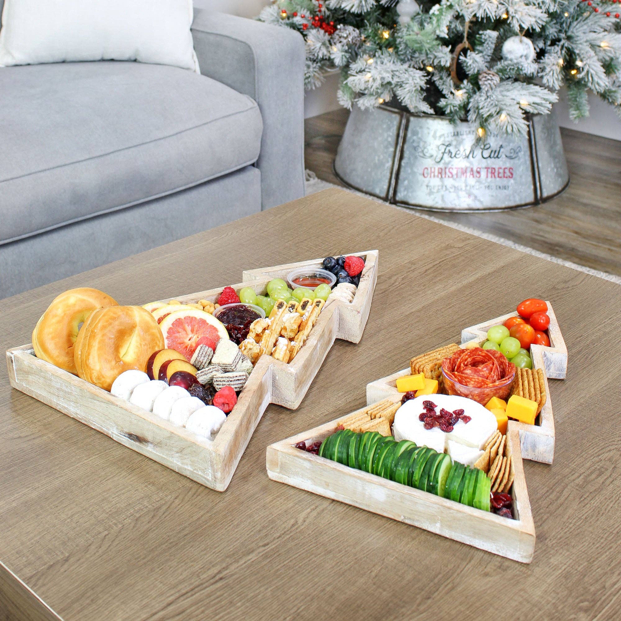 Kurated Korner - Wholesale Decorative Tray - AuldHome Design Wooden Christmas Tree Trays 2pc Set7