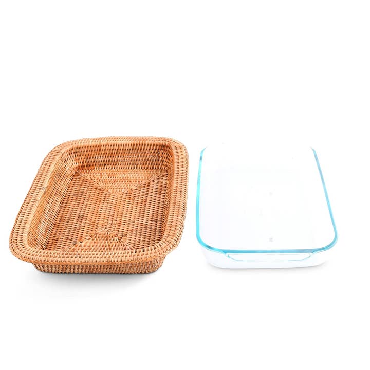Vagabond House - Wholesale Decorative Tray - Hand Woven Rattan 3qt Rectangular Casserole Holder3