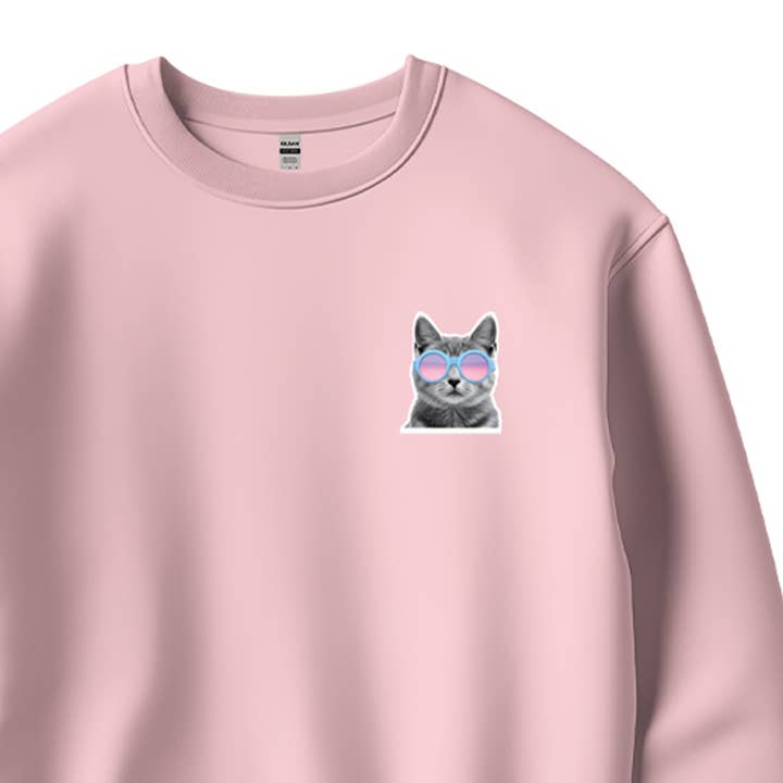 Fashion City - Venta al por mayor Sudadera estampada - Unisex - Sudadera de forro polar con estampado de logo de gato divertido con gafas de sol