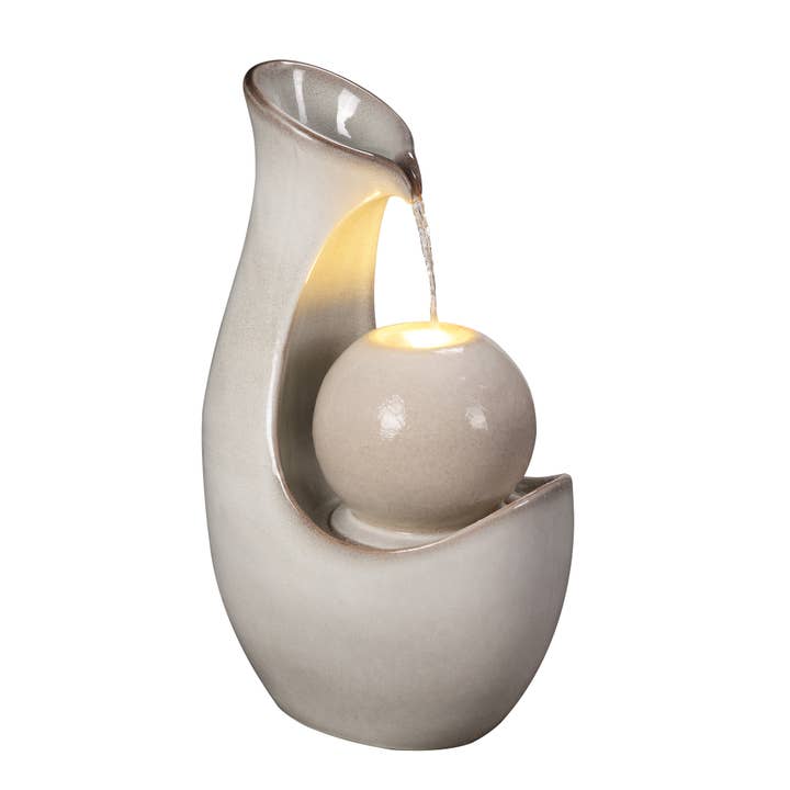 Hi-Line Gift Ltd. - Wholesale Outdoor ornament/decor - Ceramic Fountain with Lights - Ivory Elegance2