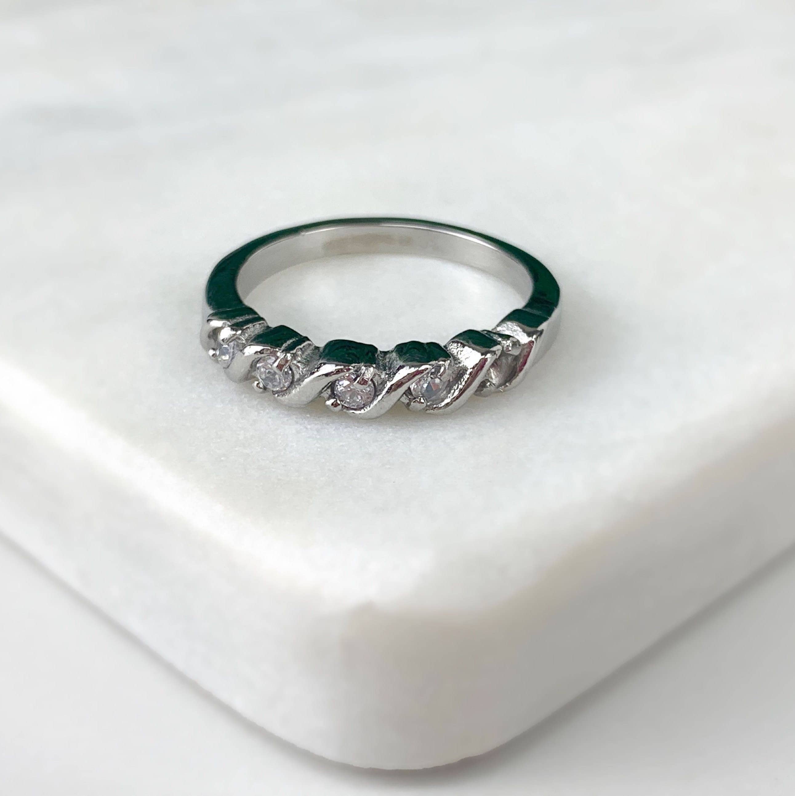 Luxus Accessories - Vente Bague avec plusieurs pierres - Anneau de désherbage plaqué or 18 carats ou plaqué argent avec zircone cubique7