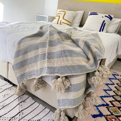 Gray and beige Blanket,Throw Blanket,Blanket With Tassels for wholesale by woolsouk ( We handle U.S. import procedures for you )