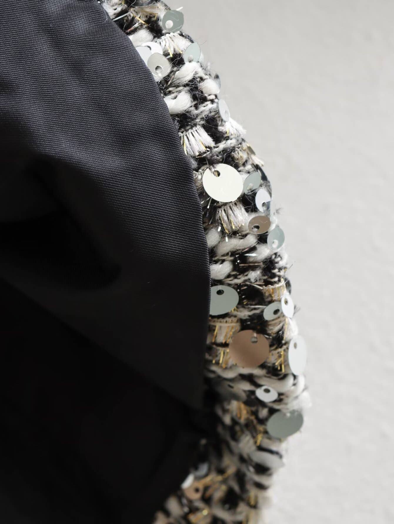 silver sequin tweed bomber jacket for wholesale on Faire9