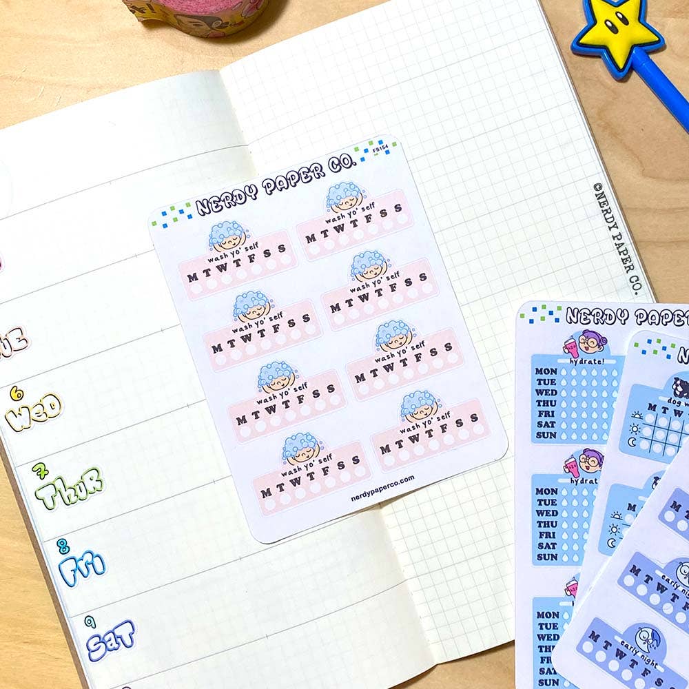 NERDY PAPER CO. - Venta al por mayor Pegatina - Bath Tracker - Hoja de Pegatinas de Seguimiento de Hábitos Semanal Dibujada a Mano - FS1541