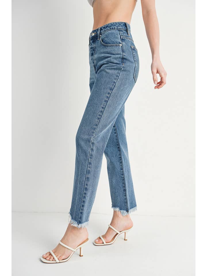 Bluivy - Wholesale Jeans - Women's - HIGH RISE STRAIGHT LEG DISTRESSED RAW HEM JEANS11