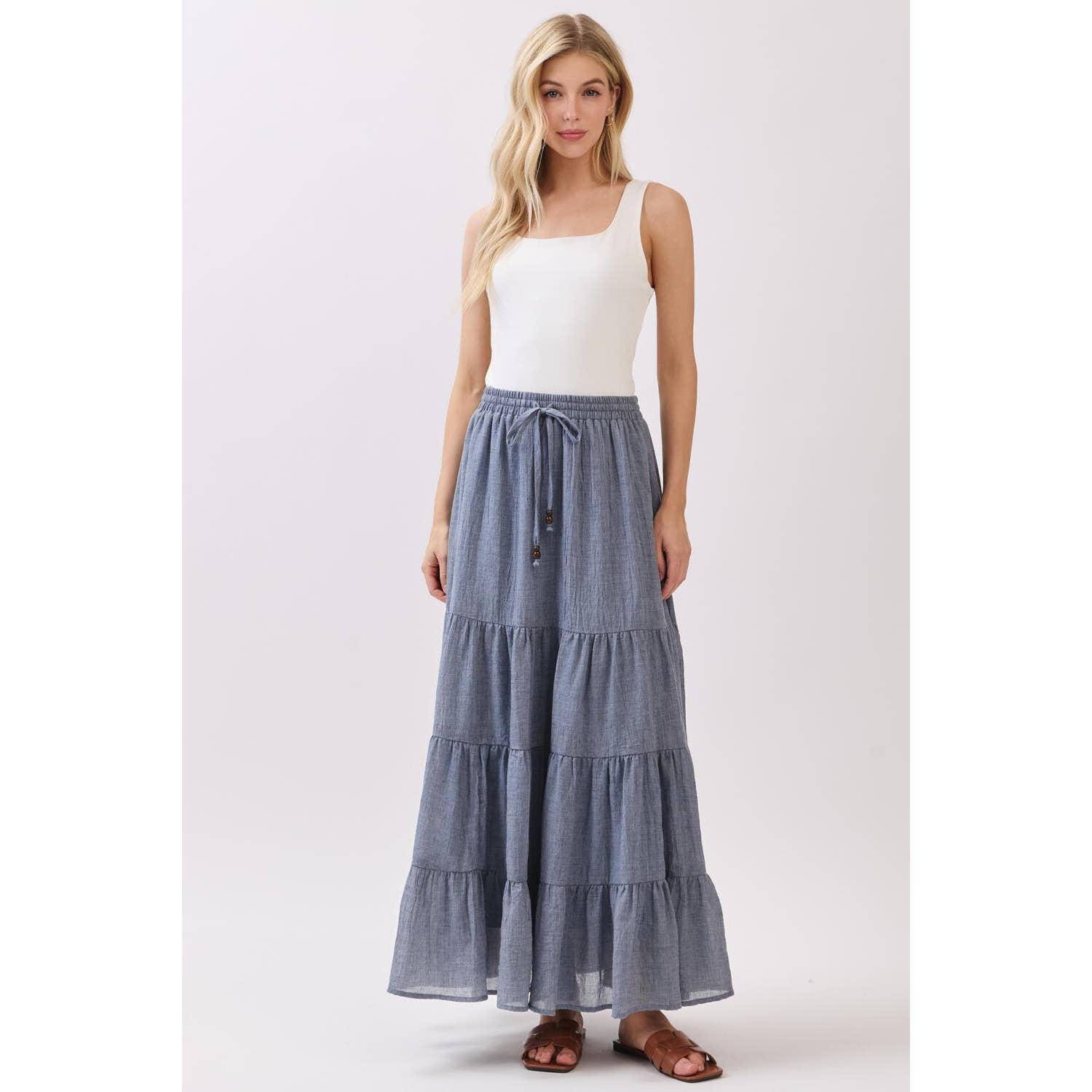 Final Touch - Wholesale Skirt - Women's - Tiered Coconut Tie Detail Maxi Skirt - VS300912