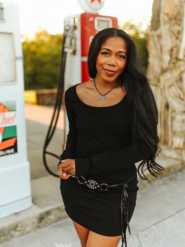 LUCKY & BLESSED - Wholesale Dress - Women's - Black Square Neckline Long Sleeve Dress0