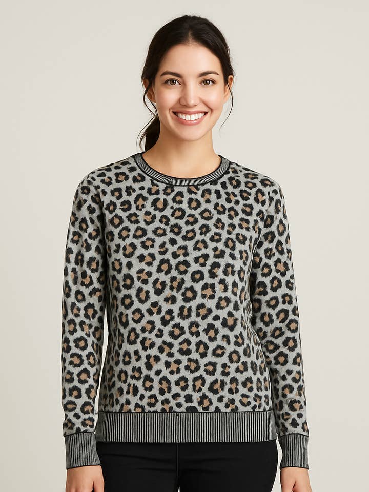 EM5649 Printed Leopard French Terry Top for wholesale by Dash Clothing Inc.