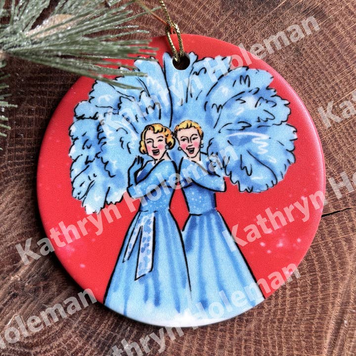 White Christmas Sisters Ornament for wholesale by Kathryn Holeman Illustrations