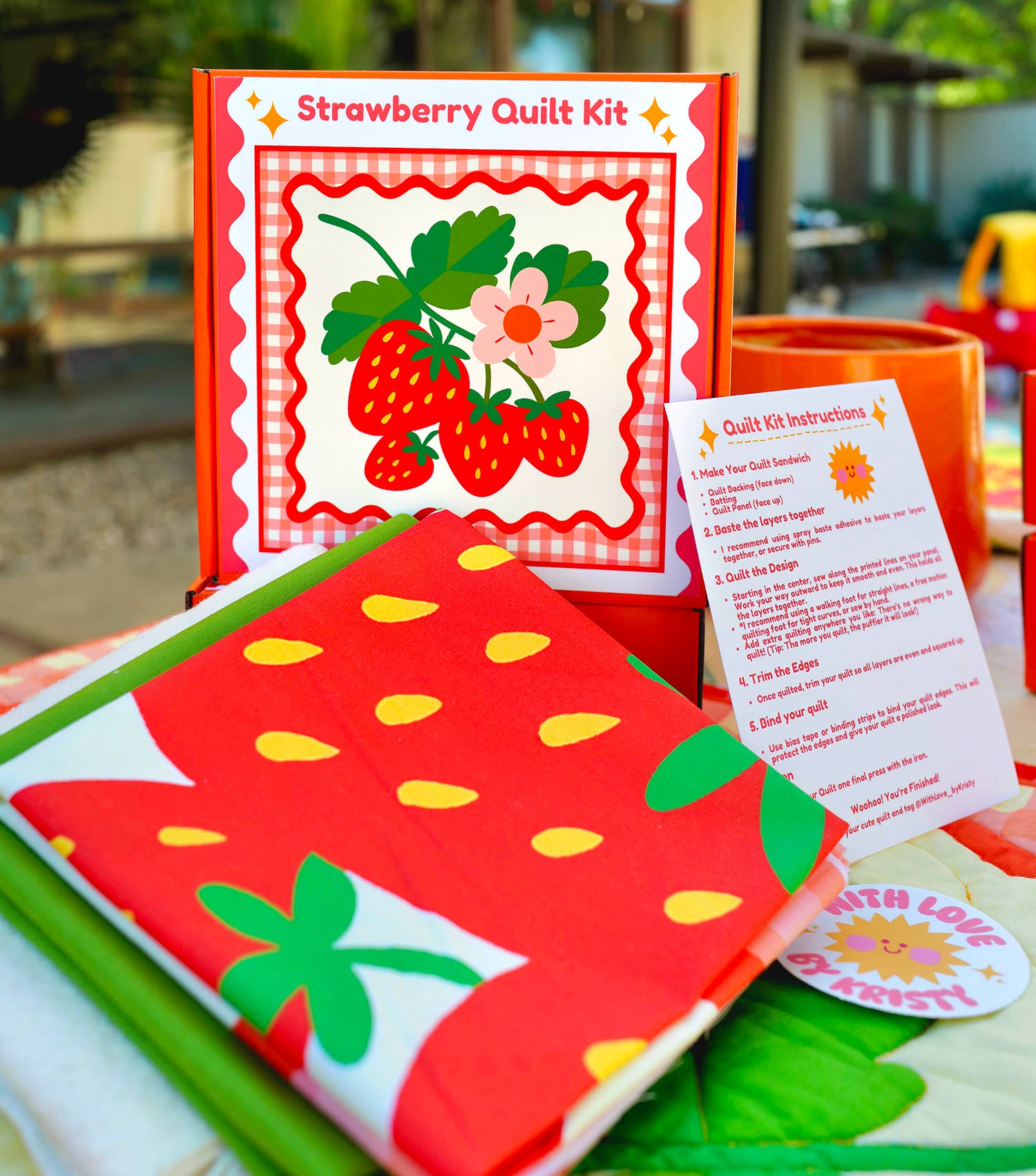 With Love by Kristy - Wholesale Craft Sewing Kit - Strawberry Whole Cloth Quilt Kit – Beginner Sewing Kit3