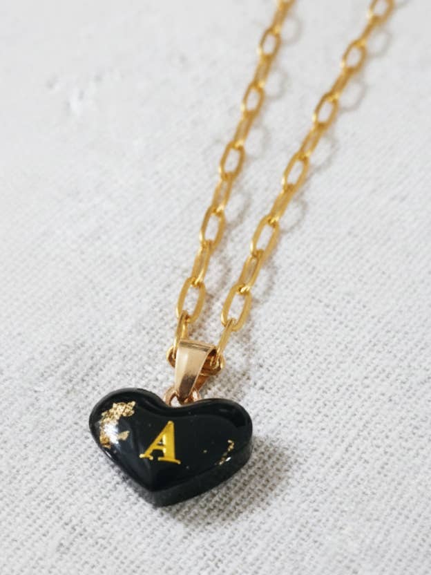 Personalized Alphabet Necklace - Ink & Amber- Initial Heart Pendant for wholesale by American Taina Crafts