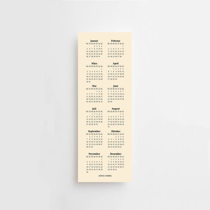 Anna Cosma - Wholesale Bookmark - 2026 BOOKMARK WITH CALENDAR ON THE BACK - GOLD FOIL SUN 4