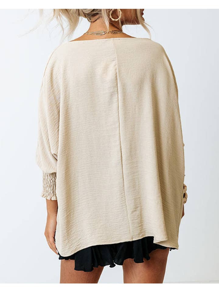 PRETTY BASH - Wholesale Blouse - Women's - Smocked Wrist Shift Top
