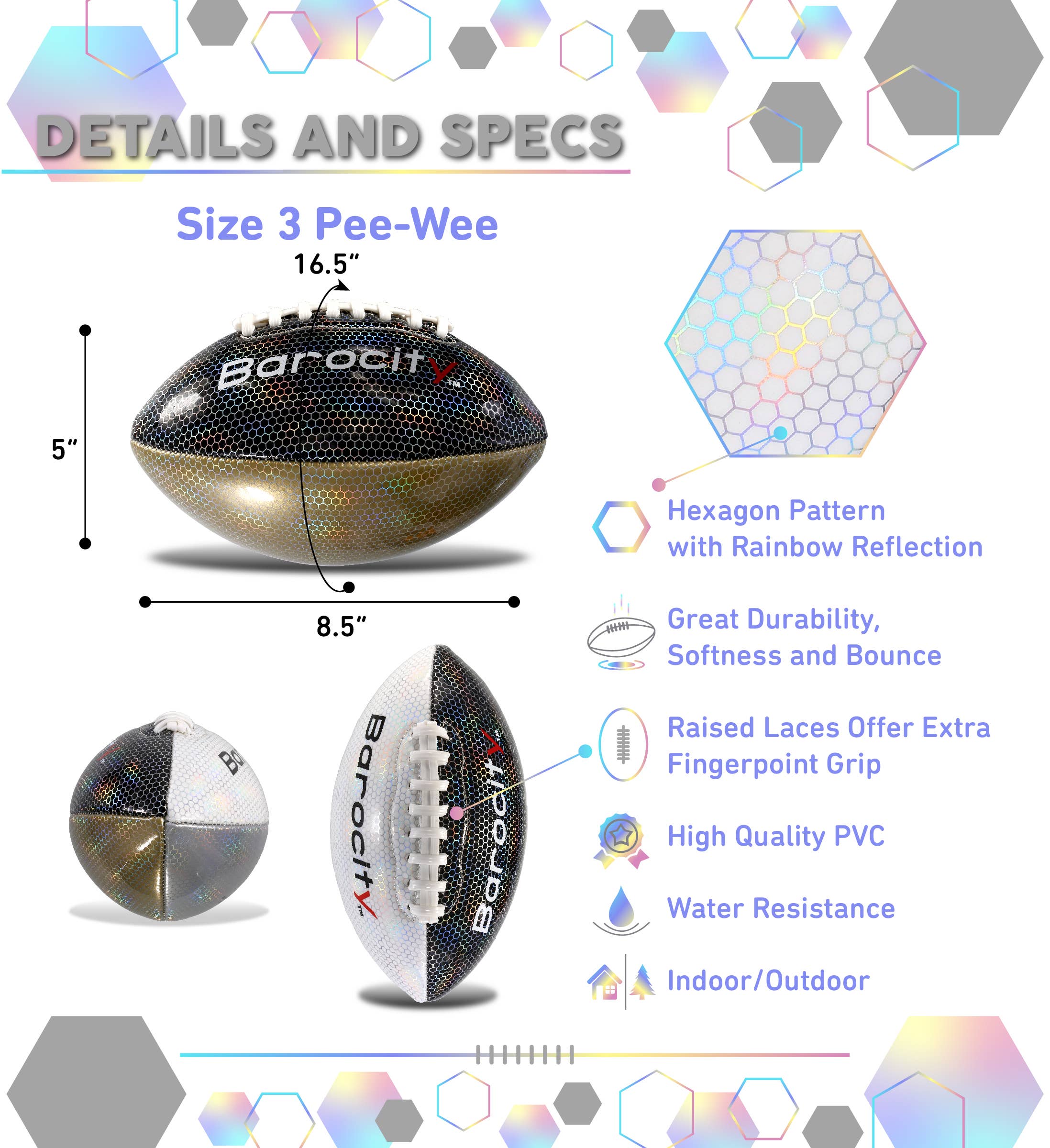 Cota Global – wholesale Sports ball – Football - Mix Silver, Black, & Gold Modern Pattern - Size 31