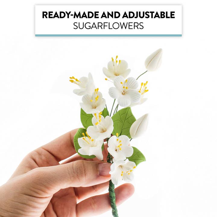 Global Sugar Art - Wholesale Cake/cupcake topper - Cherry Blossom Sugar Cake Flower Spray, by Global Sugar Art, White2