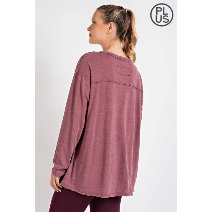 Rae Mode - Wholesale Tunic - Women's - PLUS MINERAL WASHED ROUND NECKLINE LONG SLEEVES TOP19