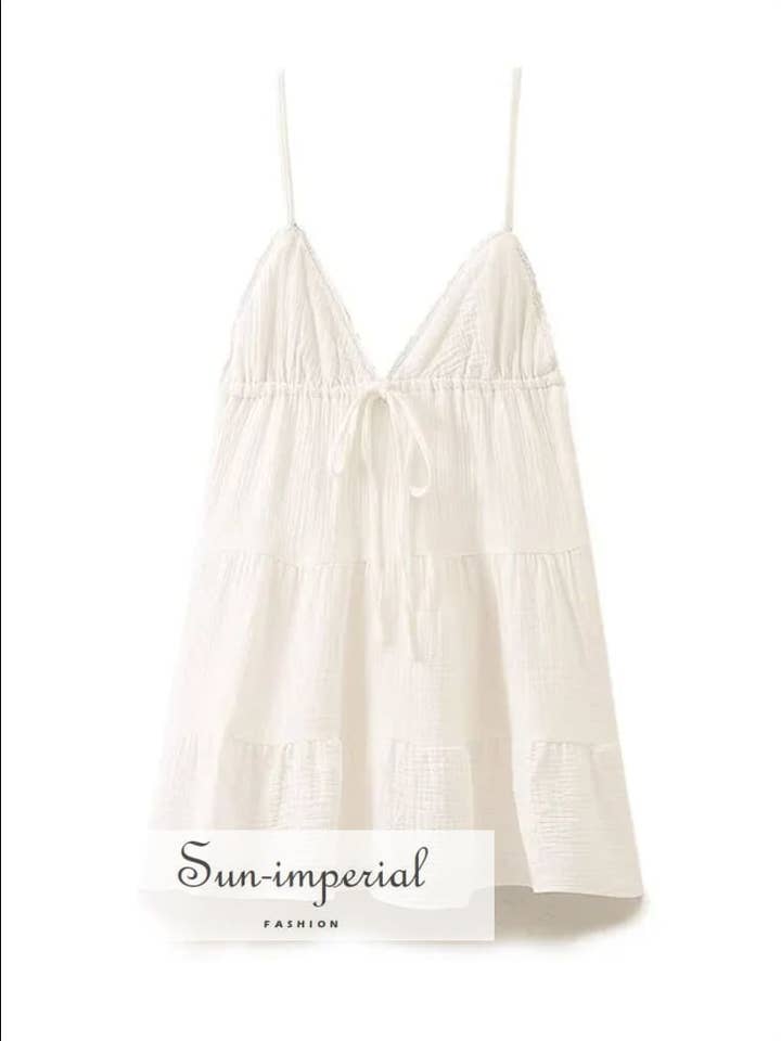 Women's White Backless v Neck Thin Straps Short Mini Dress for wholesale by Sun Imperial