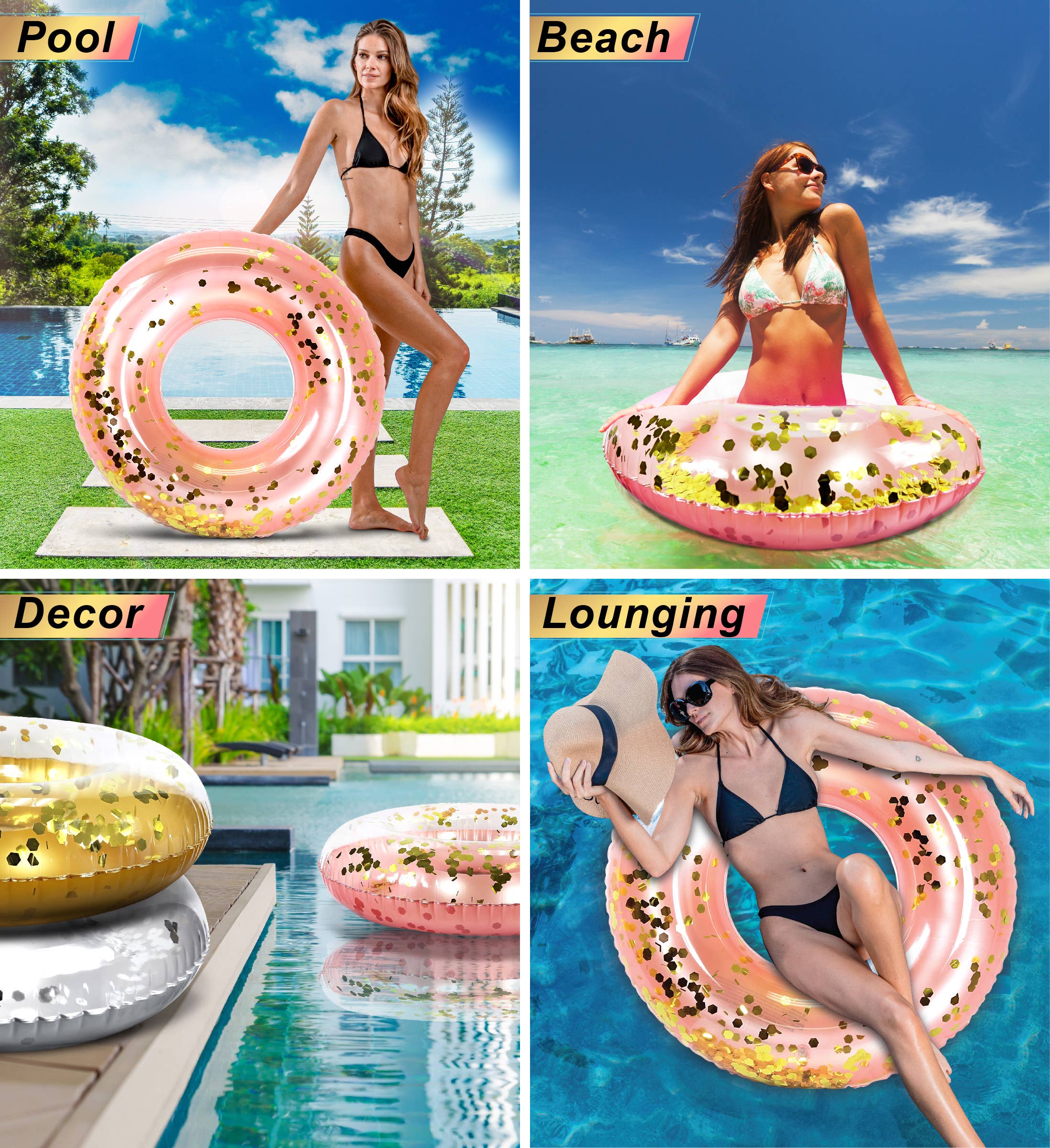 Cota Global - Wholesale Inflatables - Pool Float - Rose Gold Tube - Gold Hexagon Glitter2