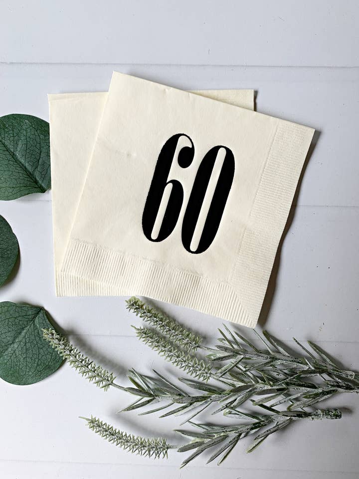 60 Cream & Black Birthday or Anniversary Napkins for wholesale by EnFete, LLC