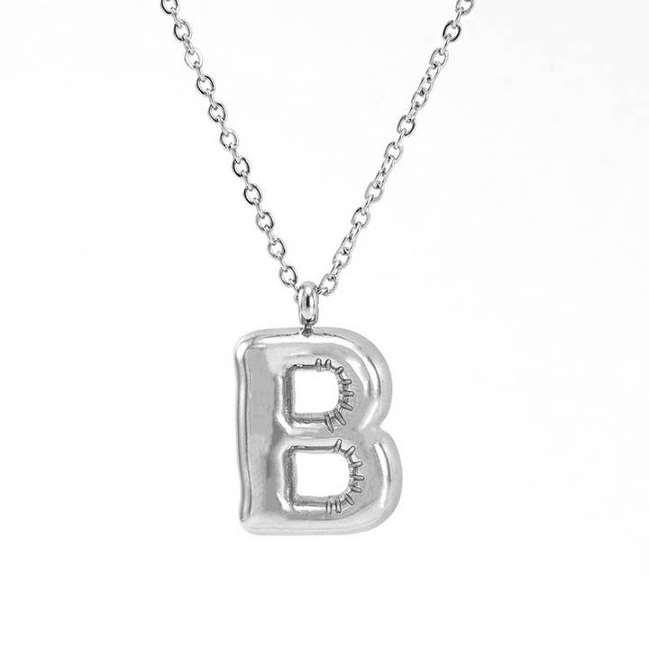 NINEXIS - Wholesale Pendant/Charm Necklace - CWAJE1946_Steel Color Bubble Letter Necklace6