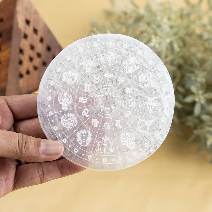 Soothing Crystals - Wholesale Crystal Charging Plate - 4" Selenite Plate | Zodiac Selenite Disc| Recharging Plate5