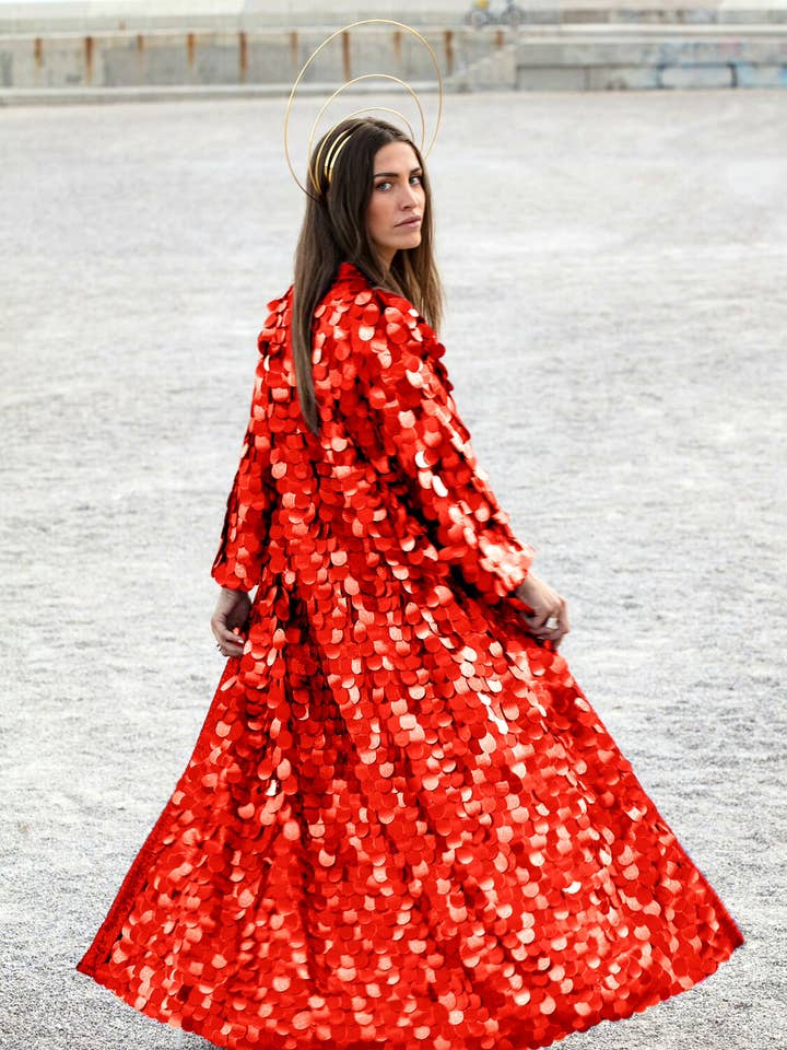 Roter Pailletten-Kimono-Duster für Valentinstag, Rave und Weihnachten EDF für den Großhandel von Festivo kimonos